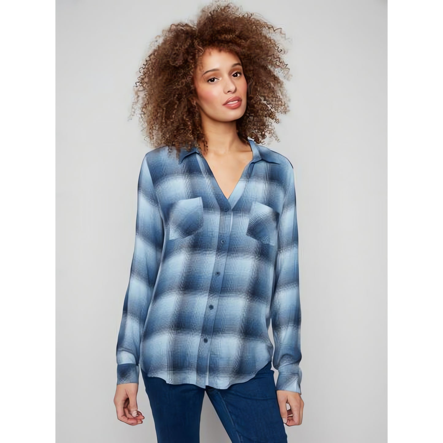 Plaid Button Front Blouse C4490RR