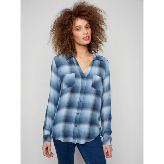 Plaid Button Front Blouse C4490RR