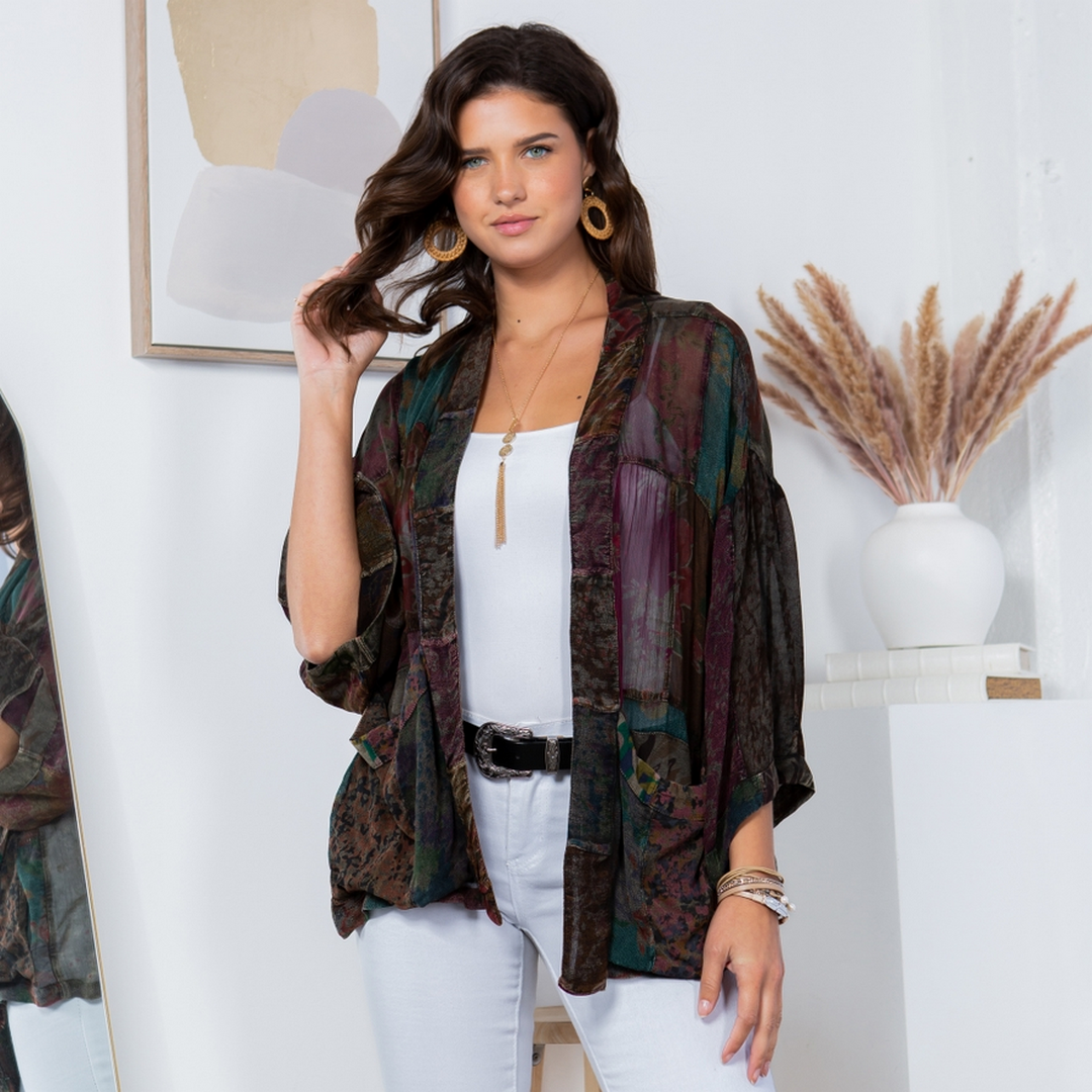 Kimono Top in Overdyed Mix N Match Patches TP22301