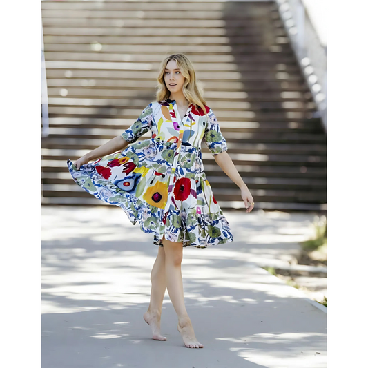 July Mandarin Collar Button Down Dress
