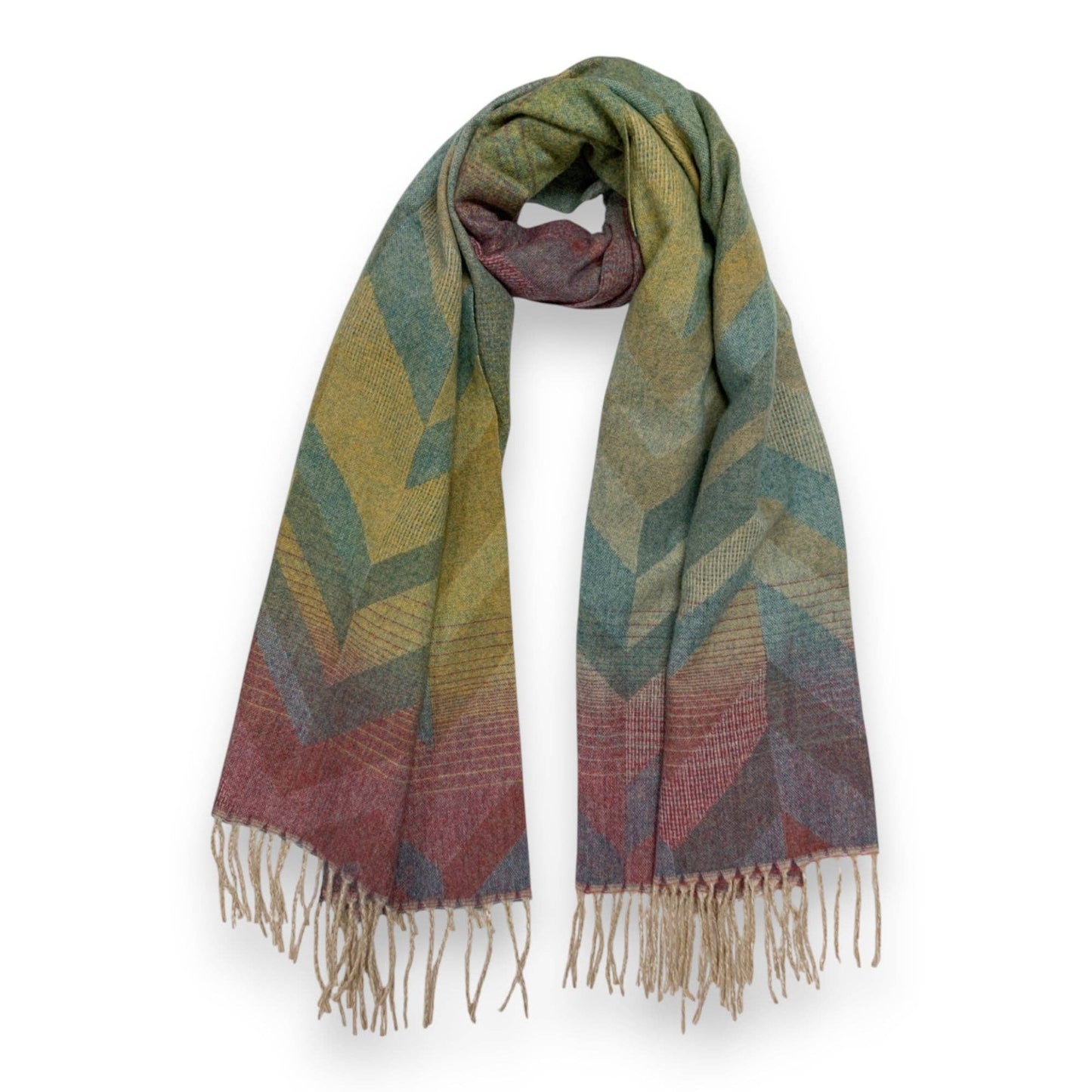 Aztec Print Wool Blend Winter Scarf: Green