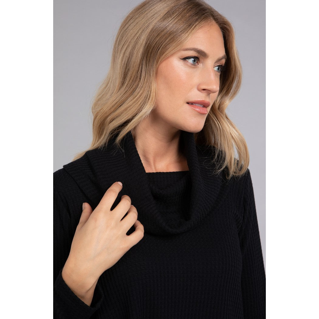 Angle Cowl Neck Waffle Sweater, Long Sleeve K7317W-3