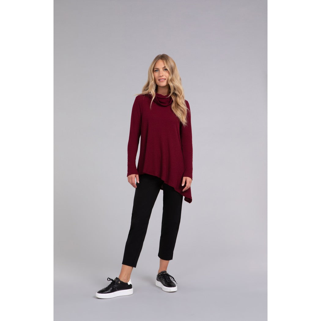 Angle Cowl Neck Waffle Sweater, Long Sleeve K7317W-3