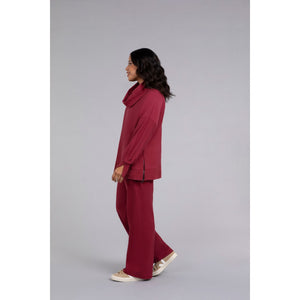 Bamboo Fleece Cowl Neck Pleat Sleeve Top, Long Slv BF4202-3