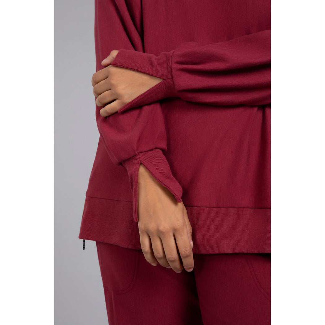 Bamboo Fleece Cowl Neck Pleat Sleeve Top, Long Slv BF4202-3