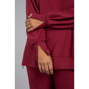 Bamboo Fleece Cowl Neck Pleat Sleeve Top, Long Slv BF4202-3
