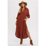 Load image into Gallery viewer, Button-Up Maxi Shirt w/Pockets Dress D01138
