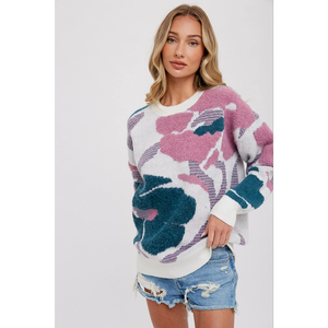 Boucle Floral Pullover Sweater W01758
