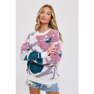 Boucle Floral Pullover Sweater W01758