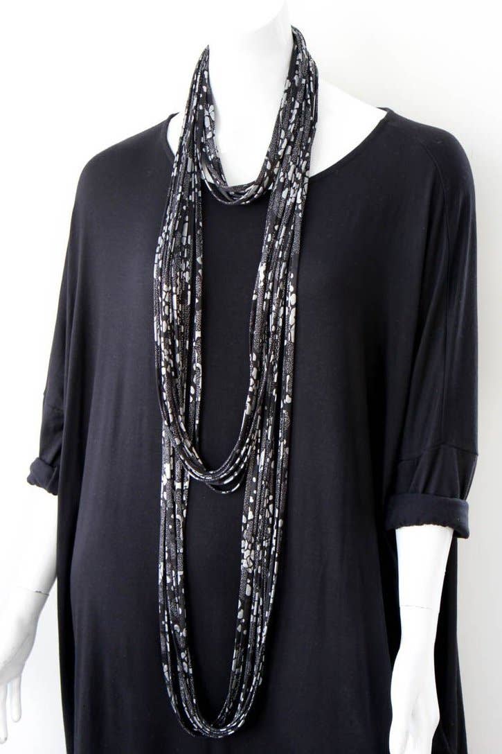 Infinity Scarf Necklace in Black and Silver 'Meteorite'