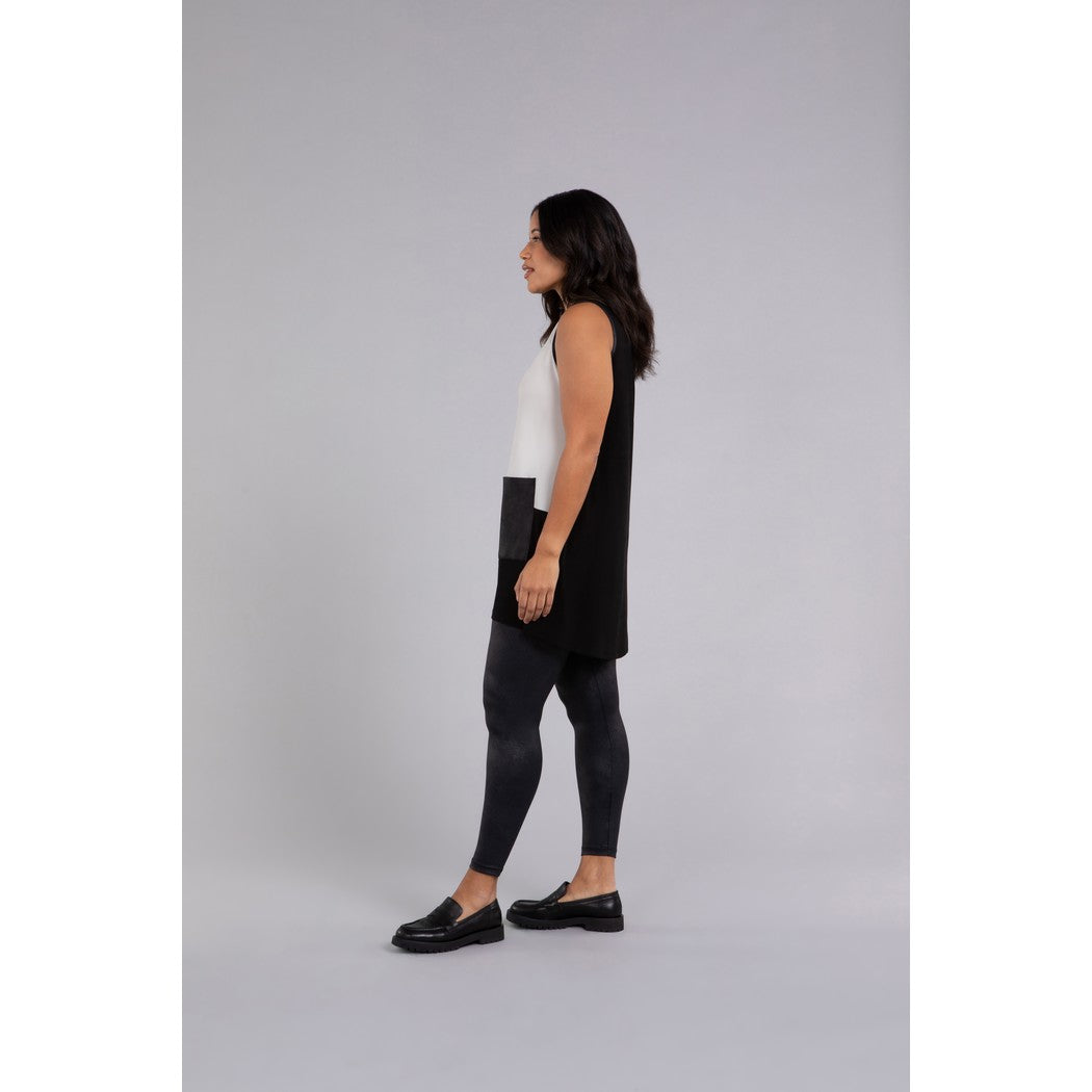 Colour Block Patch Pocket Sleeveless Tunic Top 21205CB