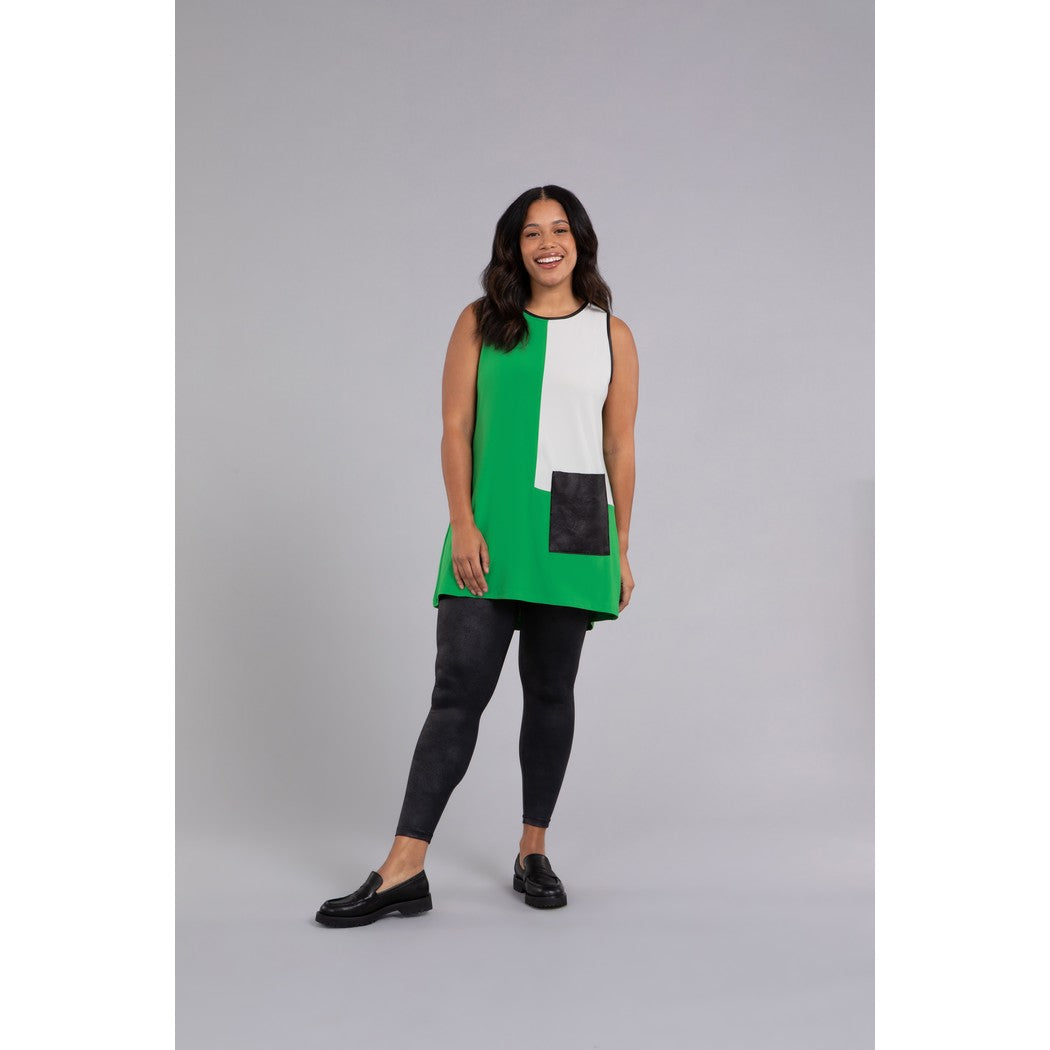 Colour Block Patch Pocket Sleeveless Tunic Top 21205CB