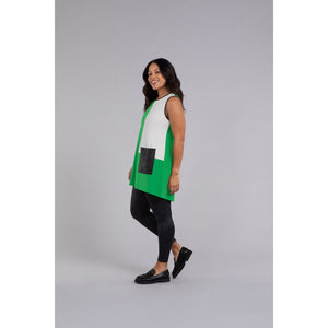 Colour Block Patch Pocket Sleeveless Tunic Top 21205CB