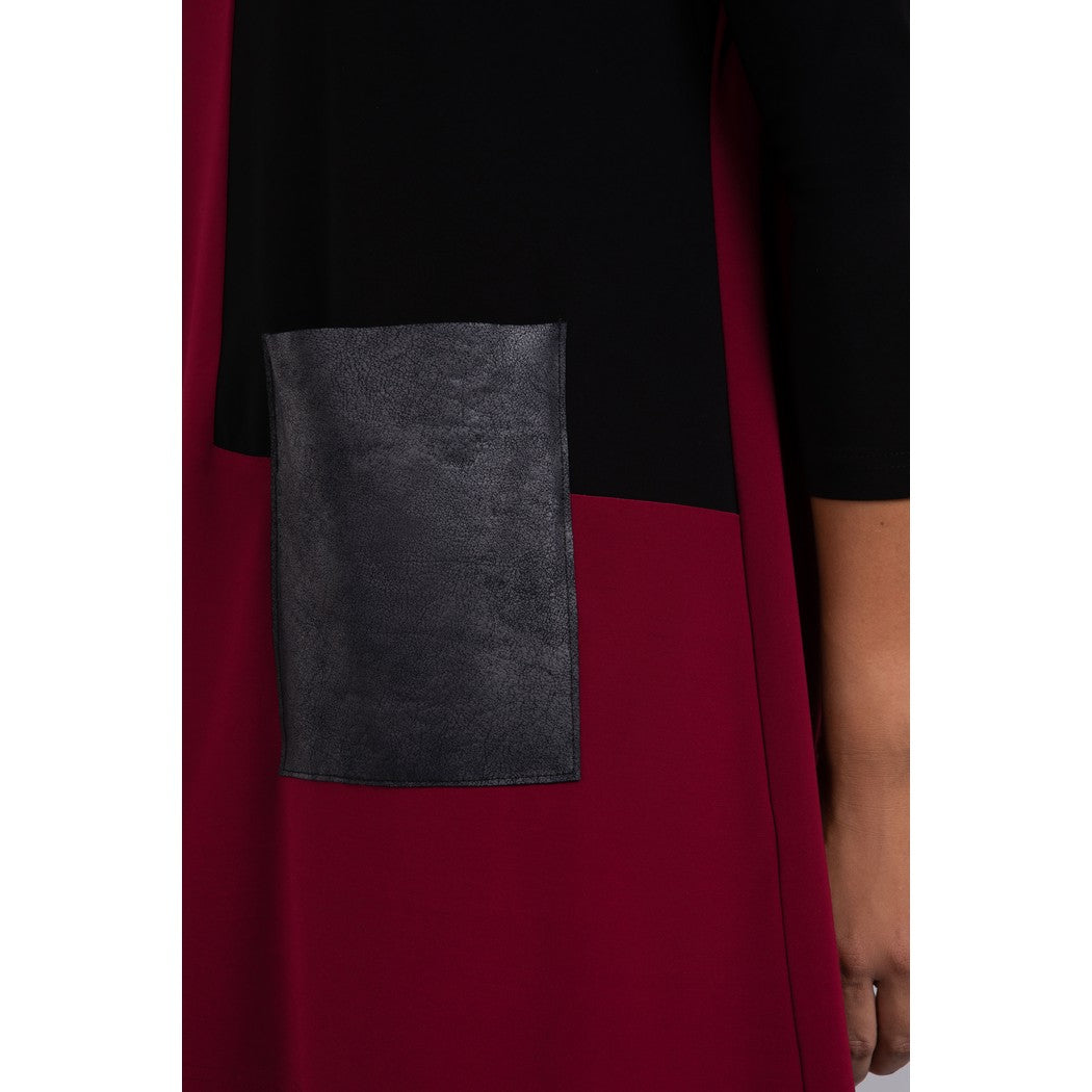Colour Block Patch Pocket Dress, 3/4 Sleeve 28138CB-2