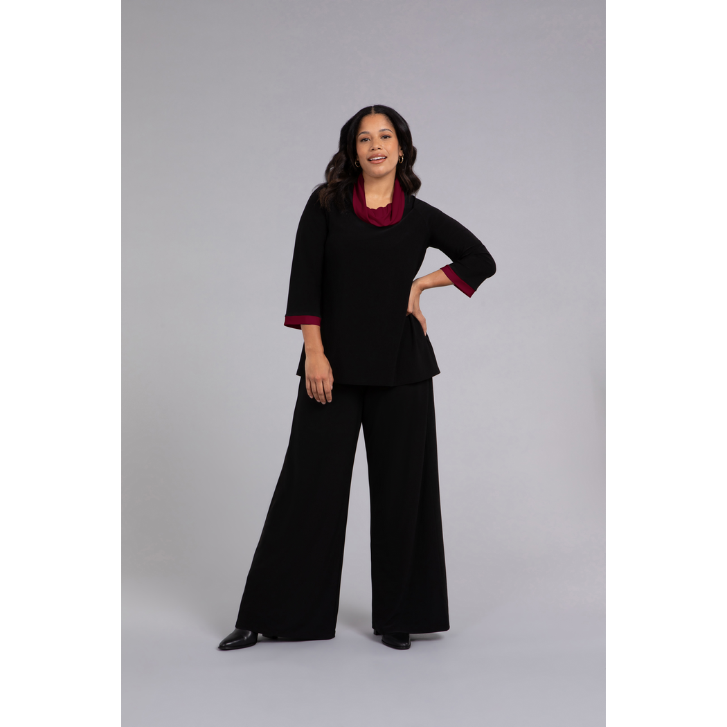 Colour Block Raglan Sleeve Cowl Neck Top, 3/4 Slv Top 22282CB-2