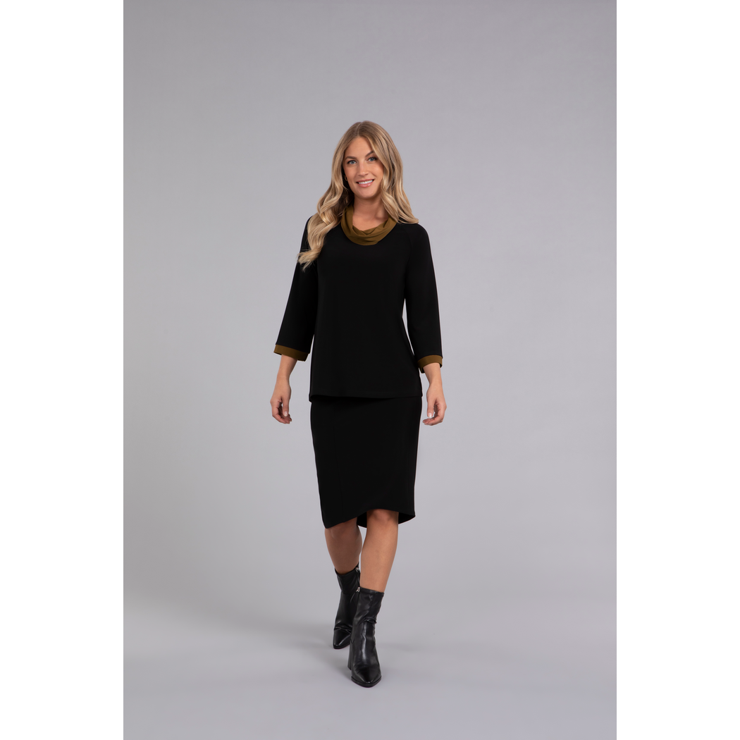Colour Block Raglan Sleeve Cowl Neck Top, 3/4 Slv Top 22282CB-2