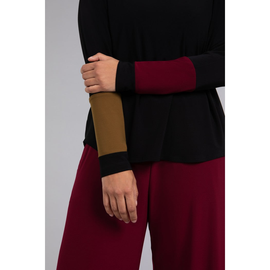 Colour Block Sleeve Nu Cinch Top, Long Sleeve Top 22279CB-3