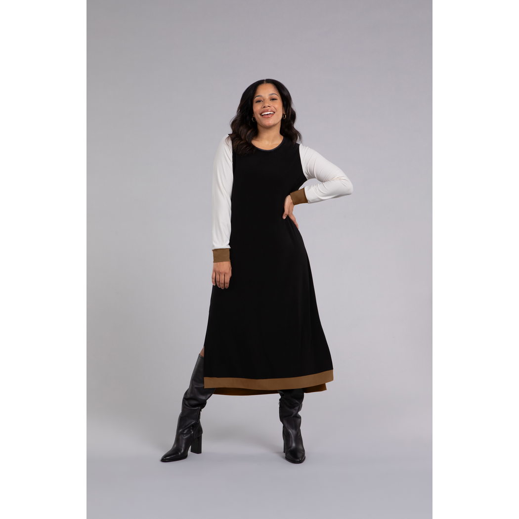 Colour Block Step Hem Dress, Long Sleeve Dress 28137CB-3