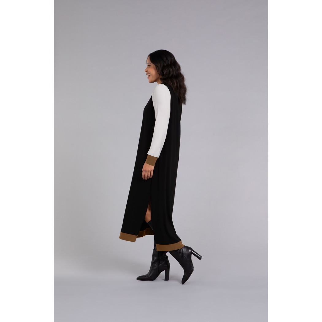 Colour Block Step Hem Dress, Long Sleeve Dress 28137CB-3