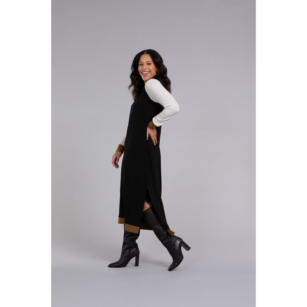 Colour Block Step Hem Dress, Long Sleeve Dress 28137CB-3