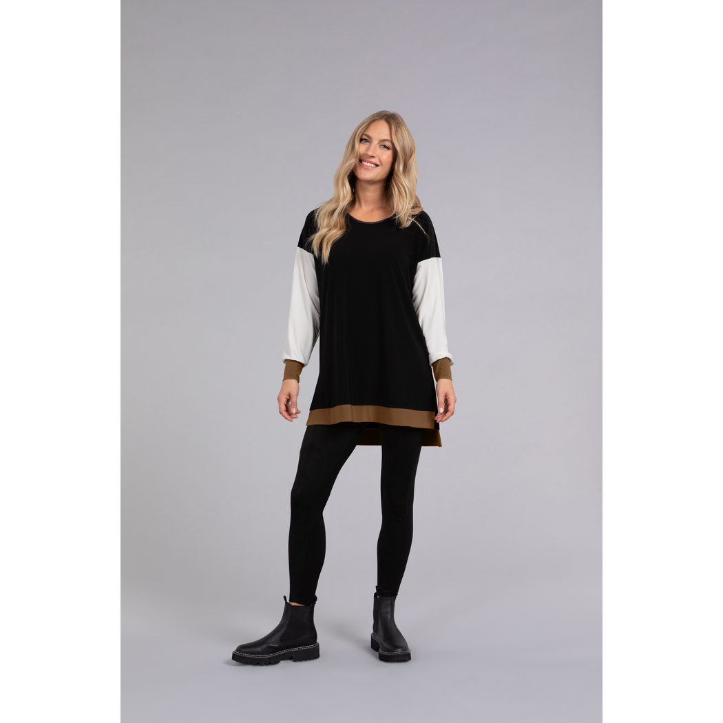 Colour Block Step Hem Tunic, Long Sleeve Top 23200CB-3