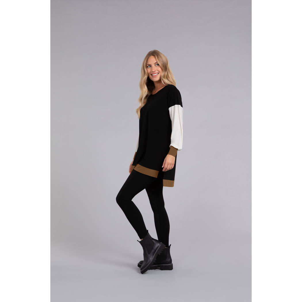 Colour Block Step Hem Tunic, Long Sleeve Top 23200CB-3
