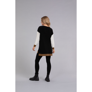 Colour Block Step Hem Tunic, Long Sleeve Top 23200CB-3