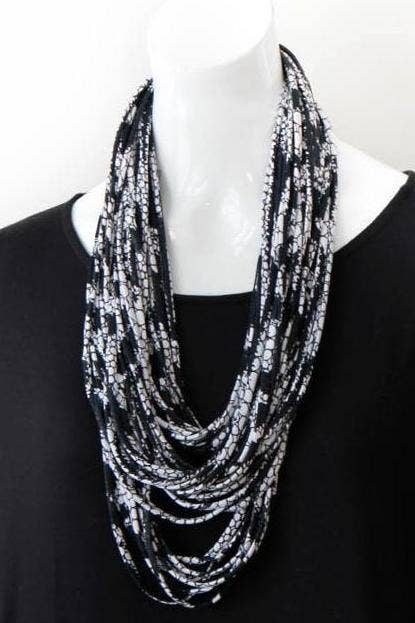 Scarf and Necklace in Black and White Print 'Laced'
