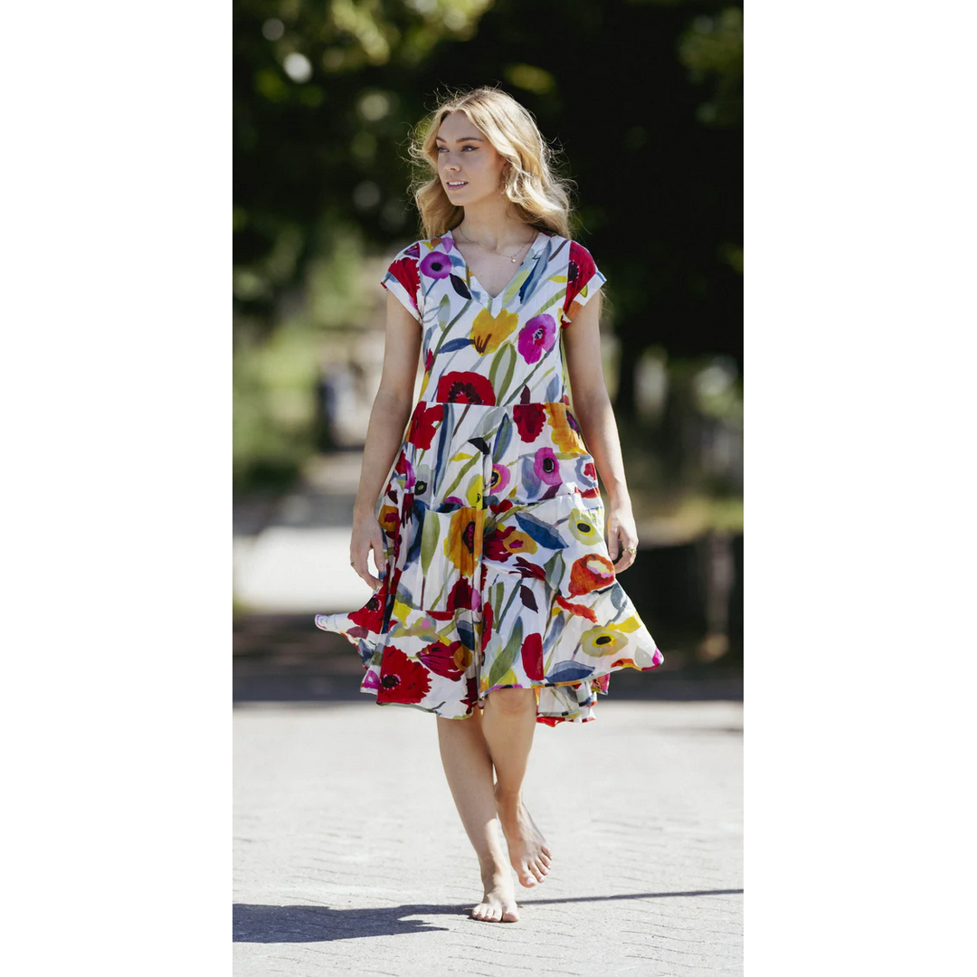 Jalan Cap-Sleeve V-Neck Midi Dress