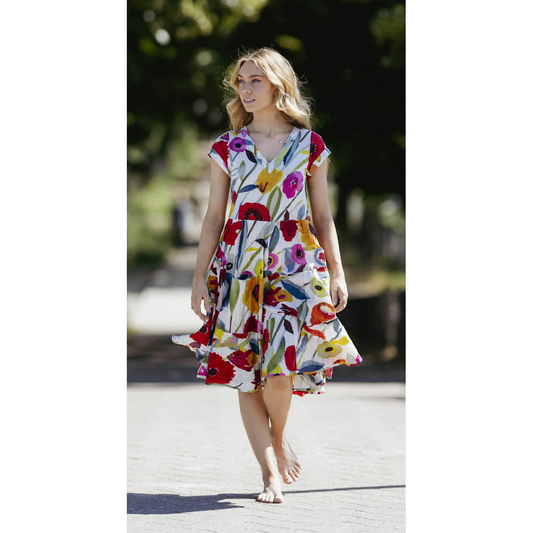 Jalan Cap-Sleeve V-Neck Midi Dress