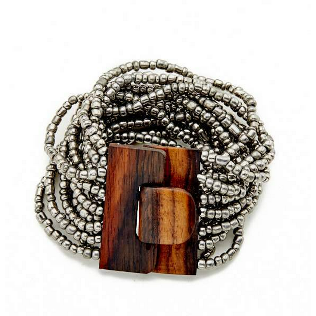 Multi-Strand Bracelet with Wooden Clasp PP6909BL