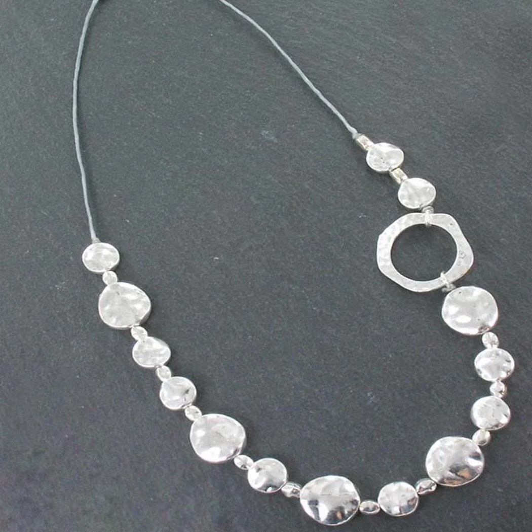 Beaten Disc Necklace in Silver Plate SP010