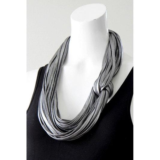Infinity Scarf Necklace in Dark Silver Vegan Leather-Rhodium