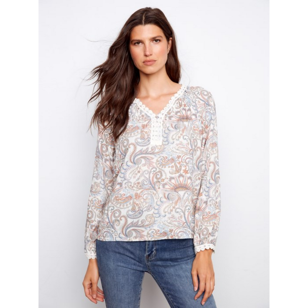 Printed Linen Blend Raglan Blouse C4602R