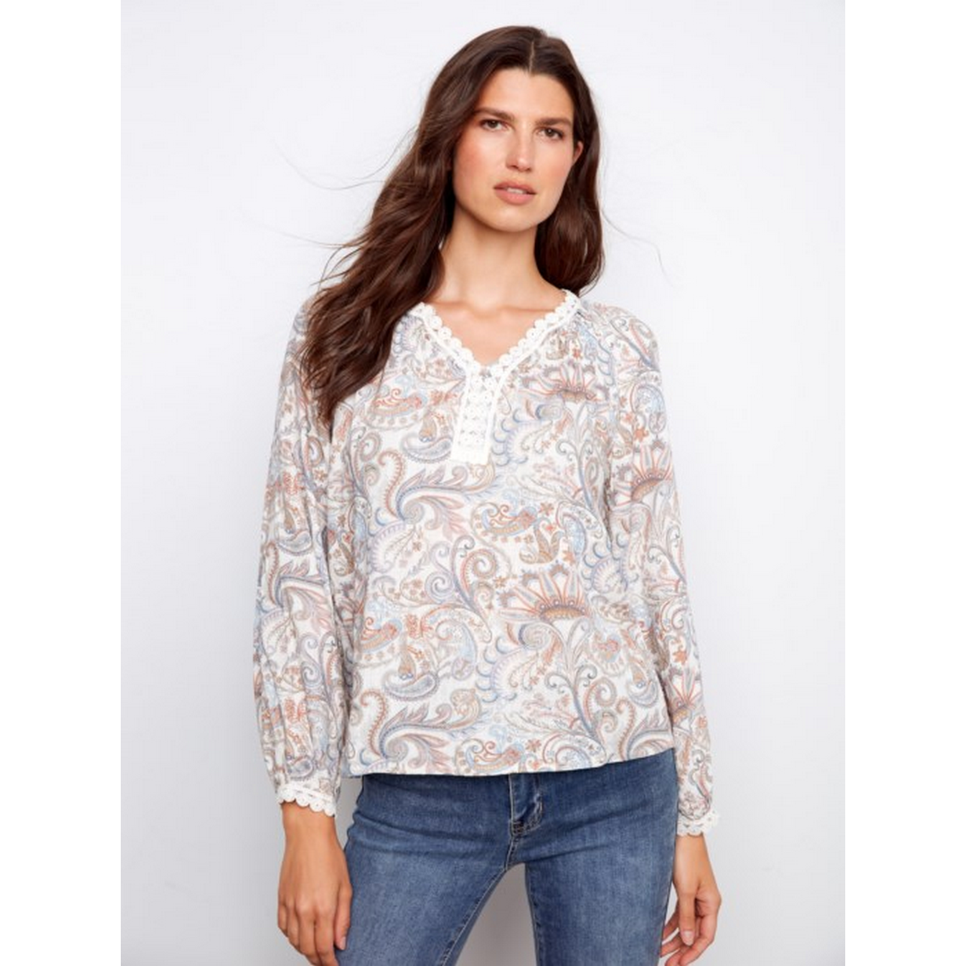 Printed Linen Blend Raglan Blouse C4602R