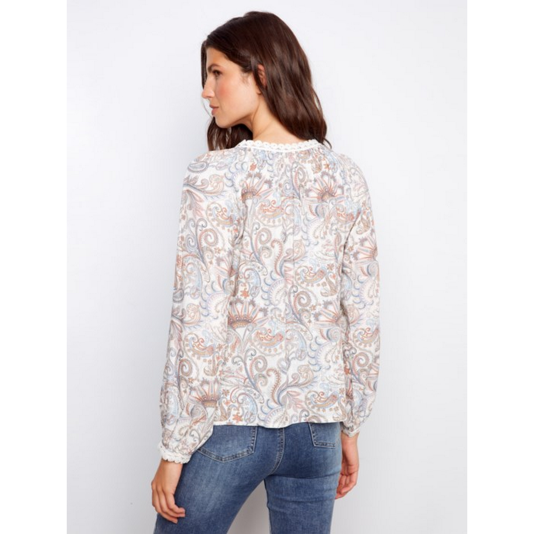 Printed Linen Blend Raglan Blouse C4602R