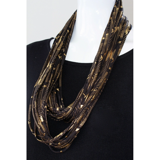 Statement Necklace Infinity Scarf in Gold and Black Print