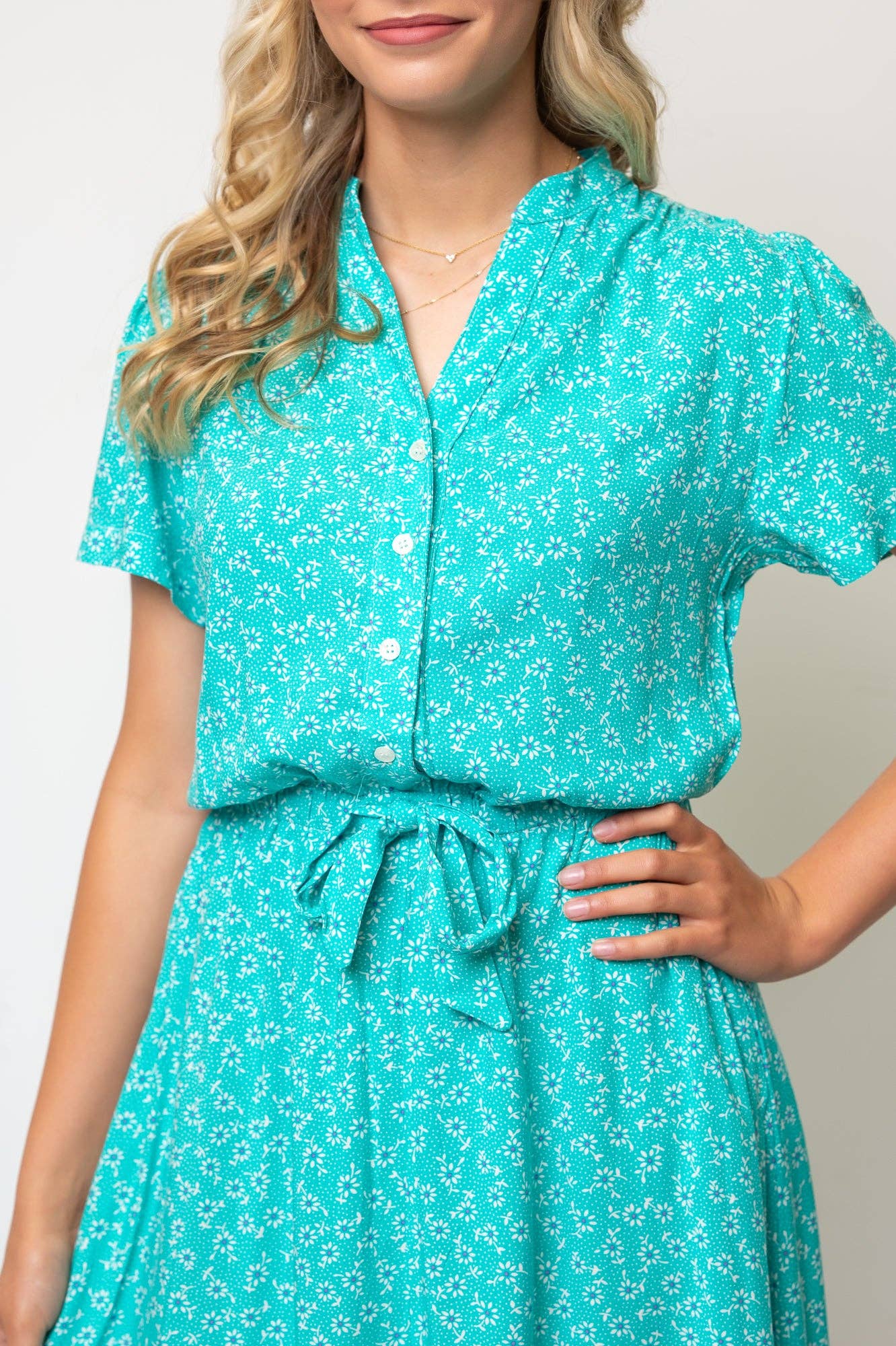 Zelie Short Sleeve Floral Midi Length Shirtdress