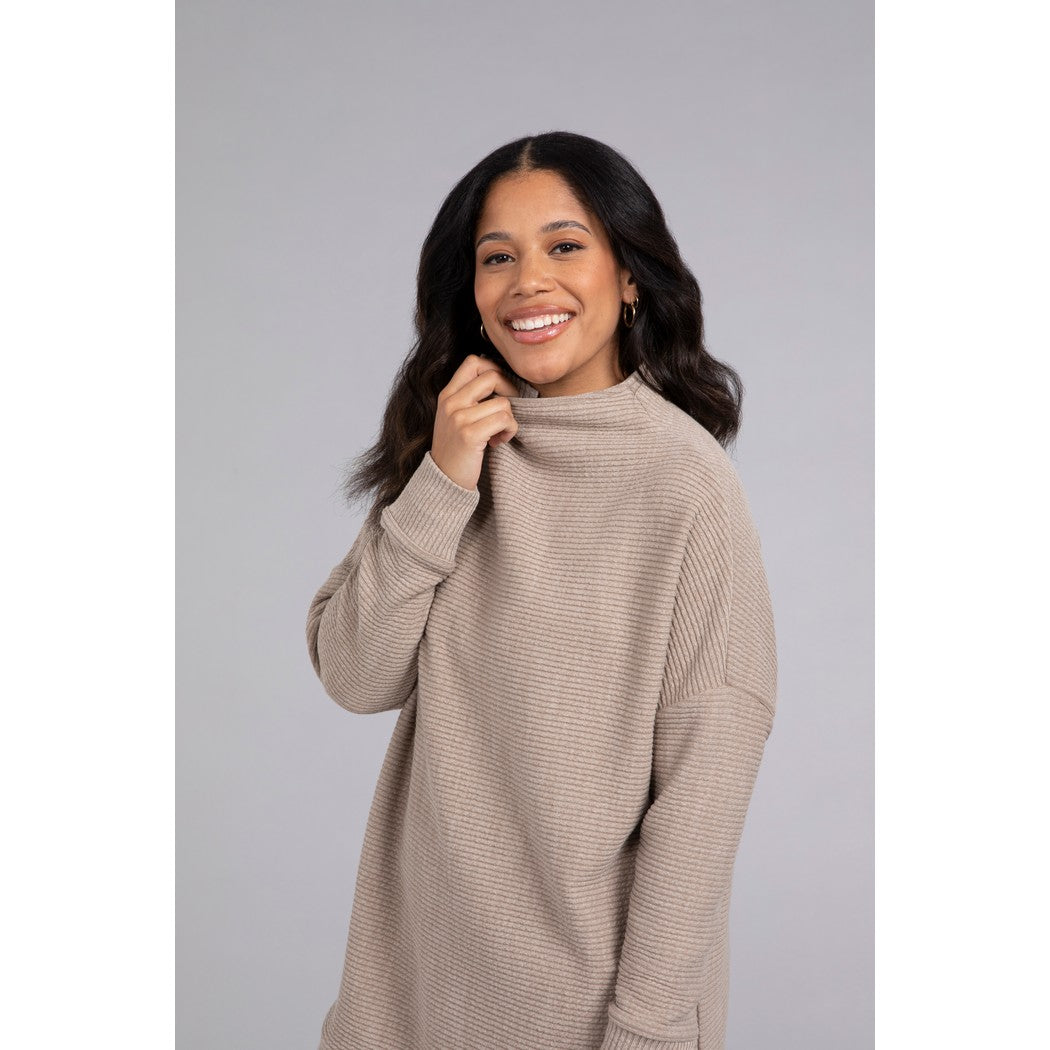 Funnel Neck Rib Sweater Tunic, Long Sleeve K7316R-3