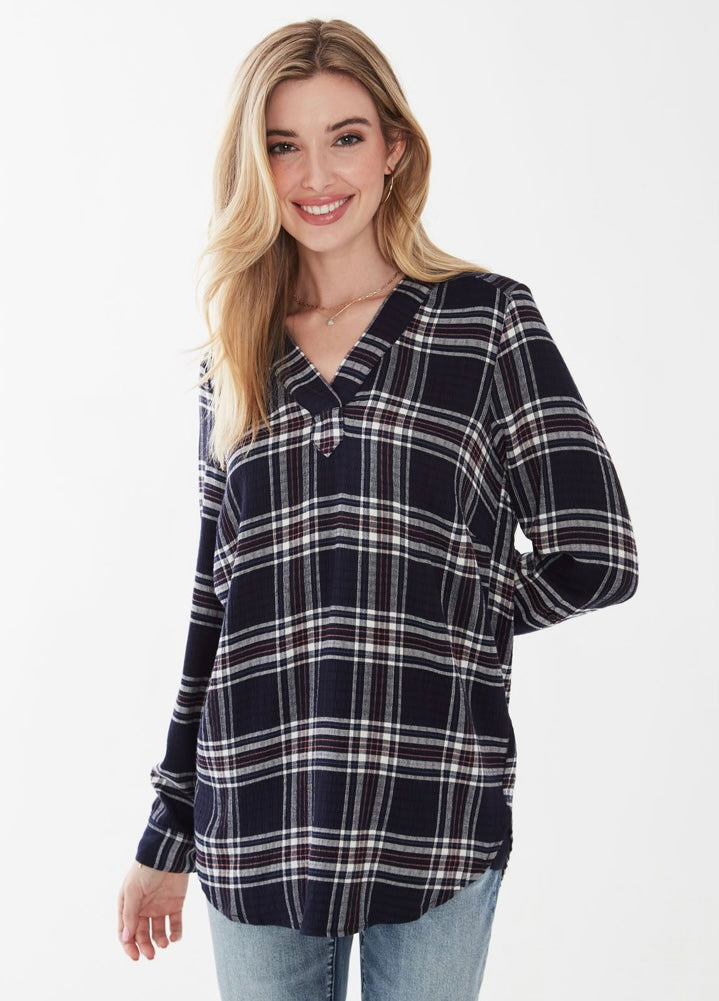 Popover Check Textured Tunic Top 7413880