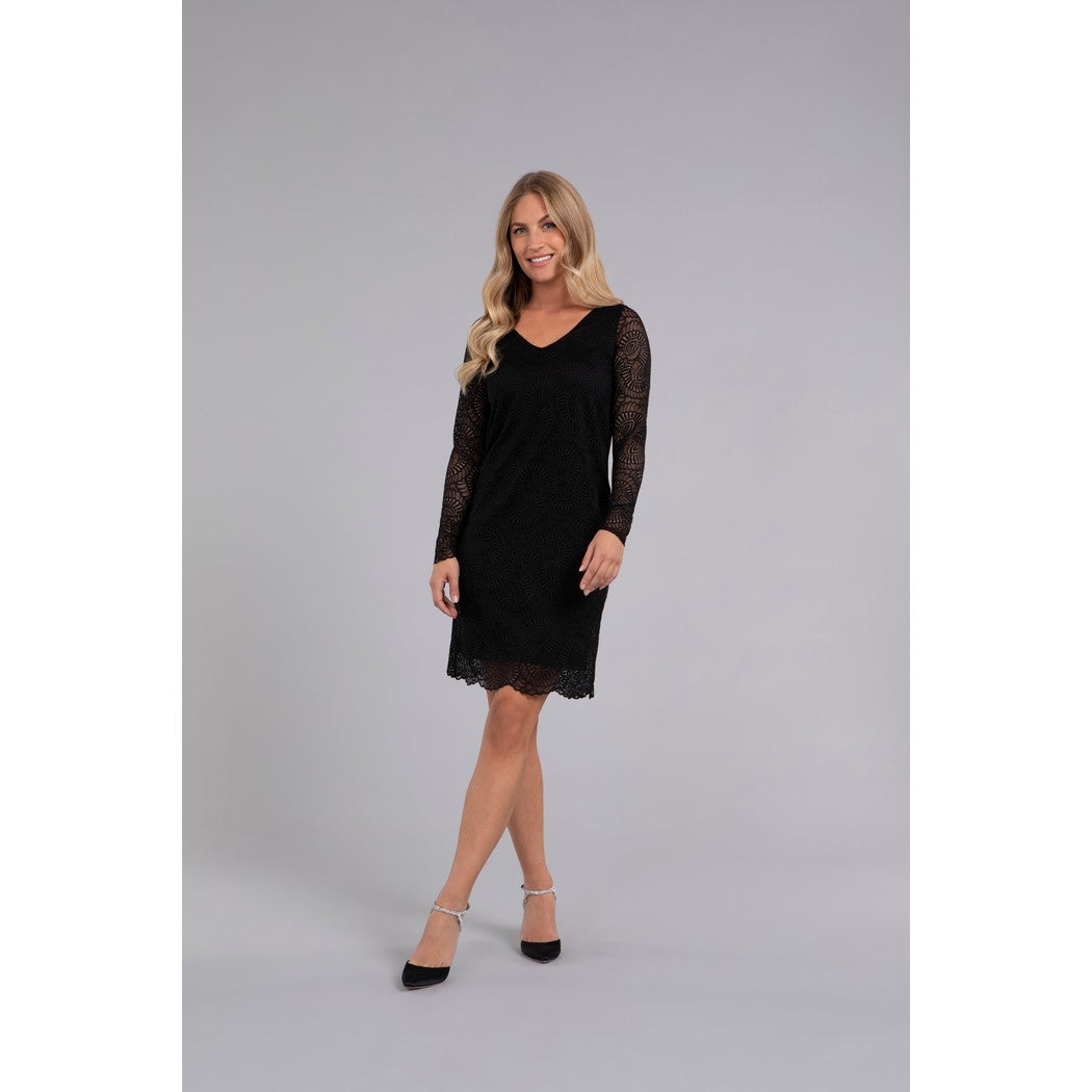 Lace V-Neck Slim Dress, Long Sleeve 3807-3