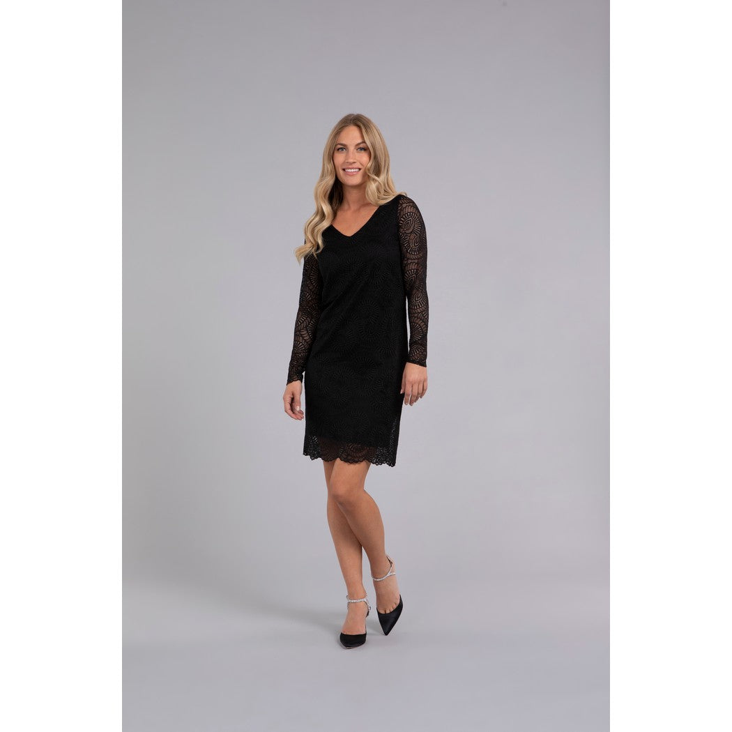 Lace V-Neck Slim Dress, Long Sleeve 3807-3