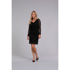 Lace V-Neck Slim Dress, Long Sleeve 3807-3