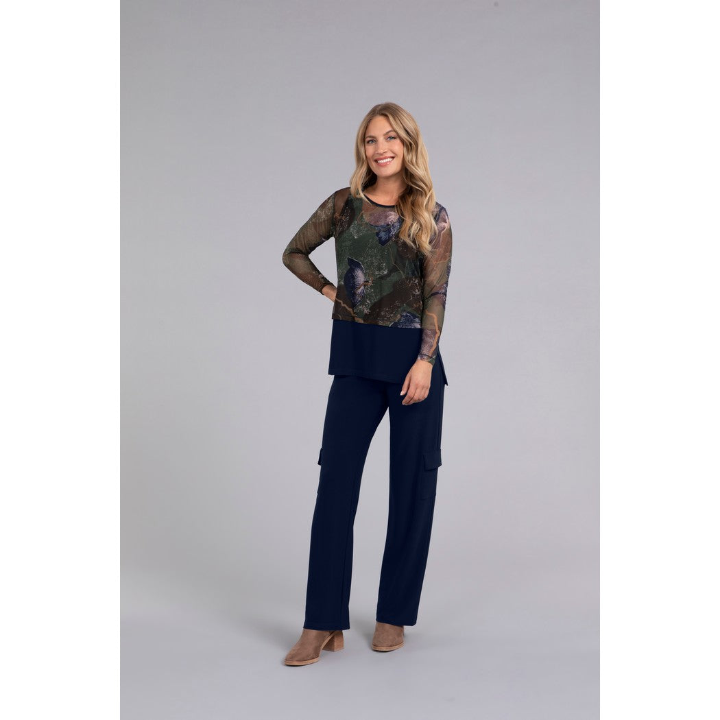 Mesh Go To Cropped T, Long Sleeve, Print Top 3238P-3