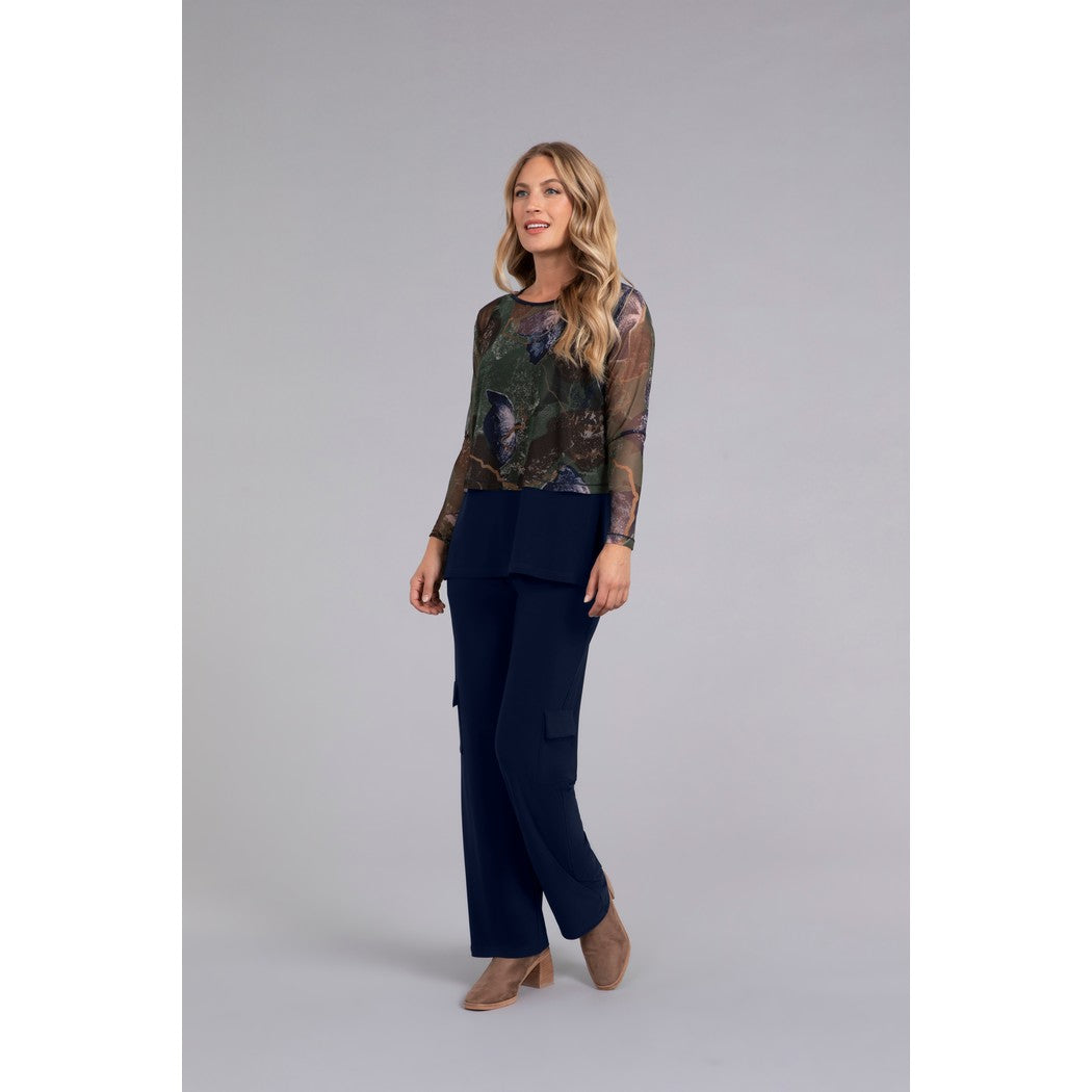 Mesh Go To Cropped T, Long Sleeve, Print Top 3238P-3