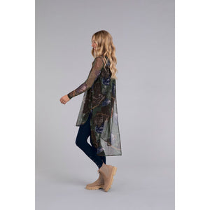 Mesh Step Hem Tunic, Long Sleeve, Print Top 3326P-3