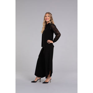 Mix Lace Twist Neck Top, Long Sleeve Top 3245-3
