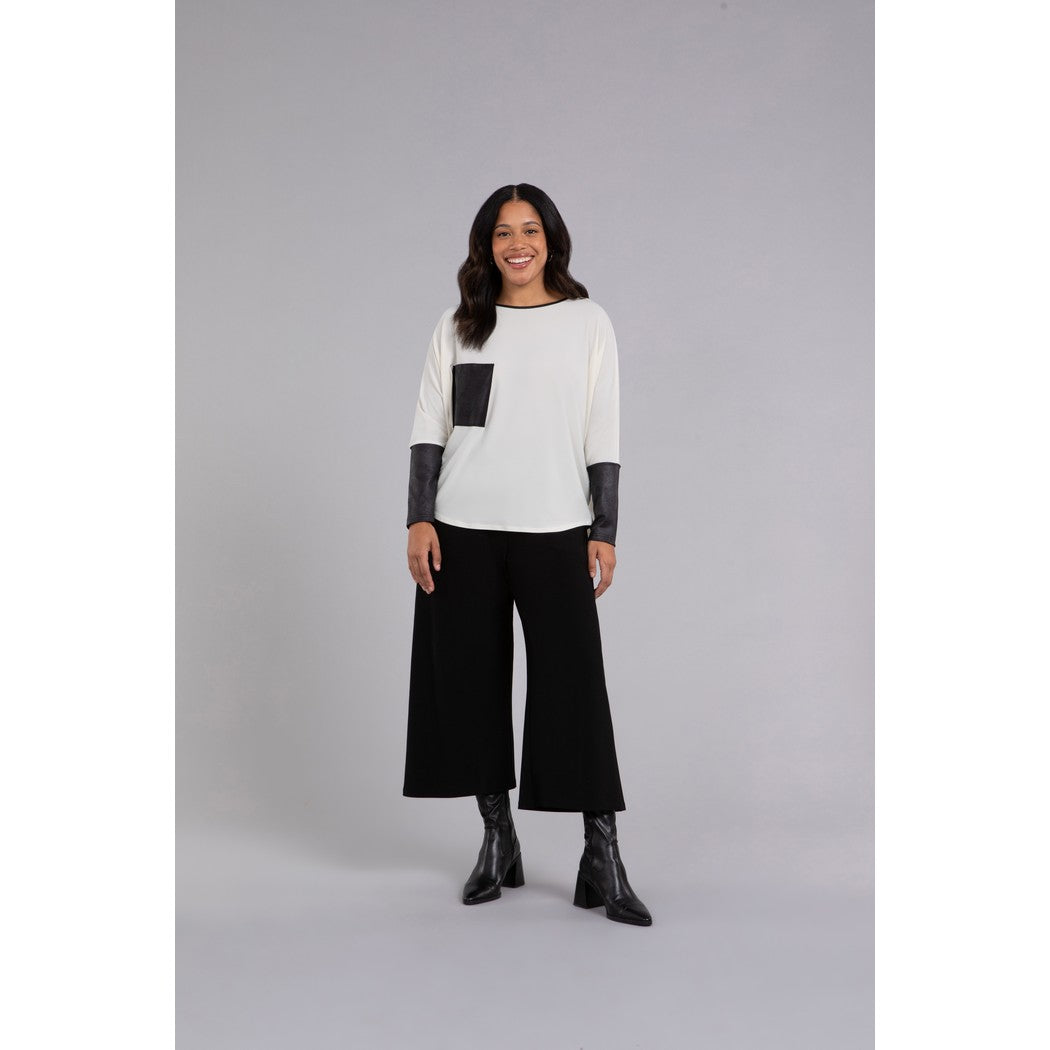 Nu Cinch With Faux Leather, Long Sleeve Top 22279V-3