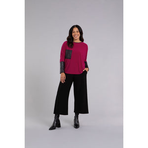 Nu Cinch With Faux Leather, Long Sleeve Top 22279V-3