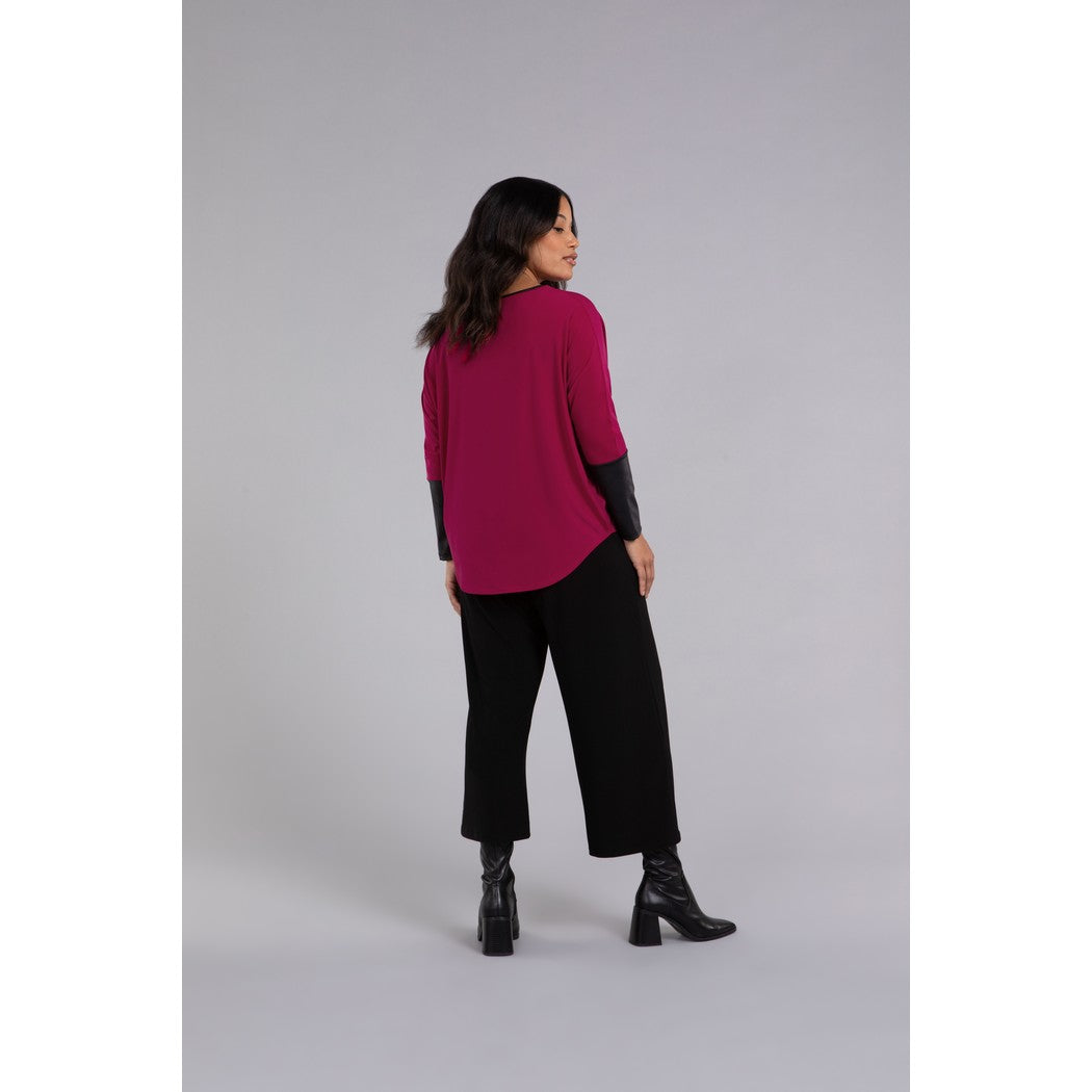 Nu Cinch With Faux Leather, Long Sleeve Top 22279V-3